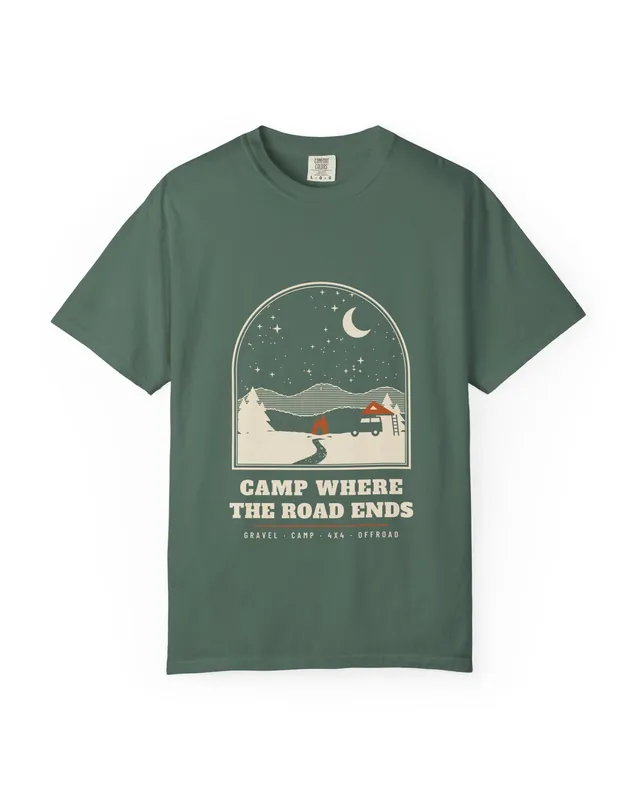 Camp Where the Road Ends tee in Blue Spruce